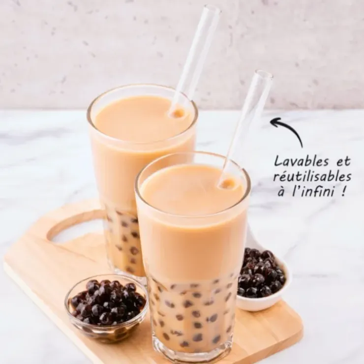 Cerf Dellier 4 pailles en verre bubble tea et goupillon 20 cm - Ø 15 mm Best