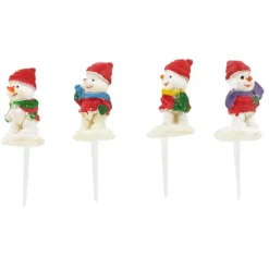 Cerf Dellier Bonshommes de neige Noël assortis sur pique (x4) Best