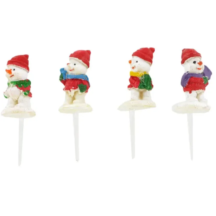 Cerf Dellier Bonshommes de neige Noël assortis sur pique (x4) Best