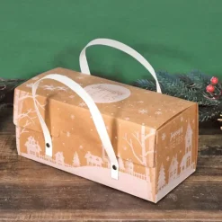 Cerf Dellier Boîte à bûche à poignées kraft décor village 25 x 11 x 11 cm Clearance