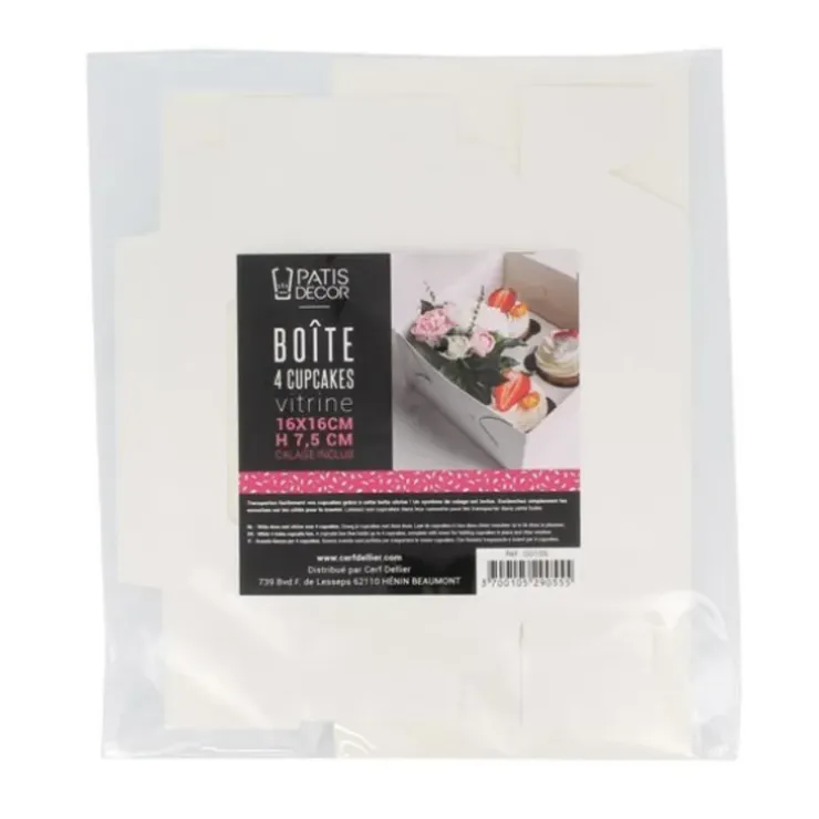 Cerf Dellier Boîte 4 cupcakes blanche 16 x 16 cm Discount