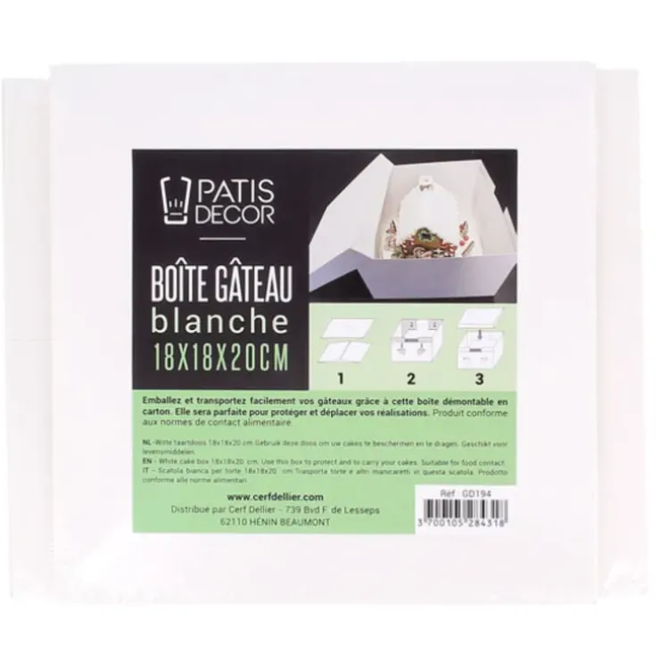 Cerf Dellier Boîte pâtissière blanche 18 x 18 x H 20 cm Hot