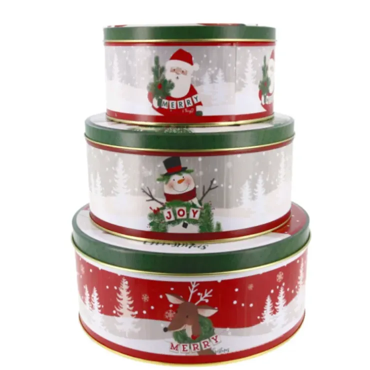 Cerf Dellier Boîtes à biscuits de Noël rondes x 3 motifs assortis Hot