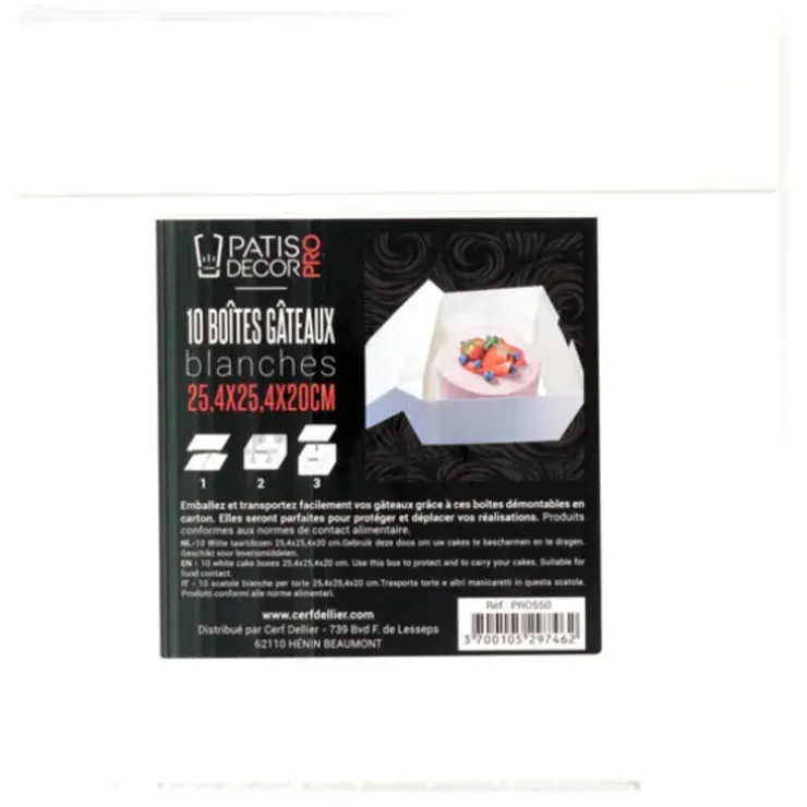 Cerf Dellier Boîtes pâtissières blanches 20x20 cm Hauteur 20 cm (x 10) Best