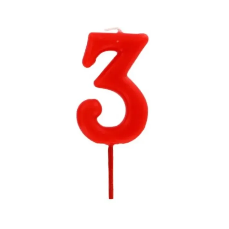Cerf Dellier Bougie anniversaire chiffre 3 Rouge Discount