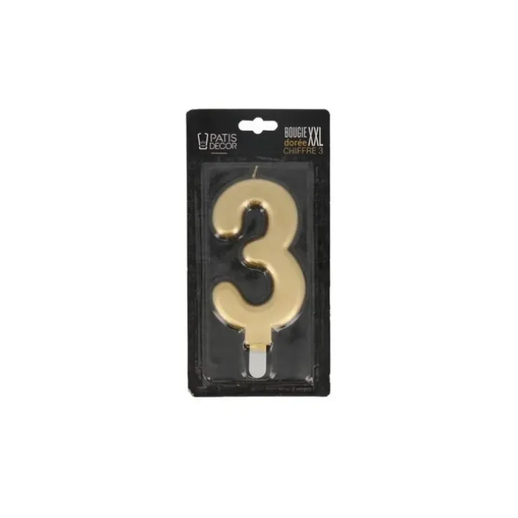 Cerf Dellier Bougie anniversaire dorée XXL chiffre 3 Best
