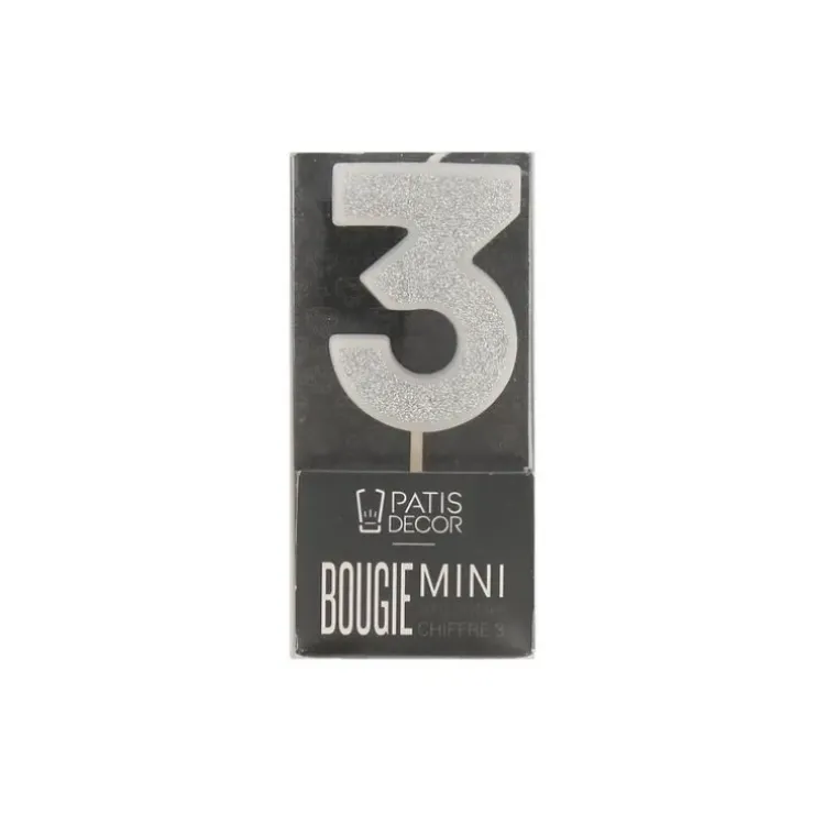 Cerf Dellier Bougie argentée pailletée chiffre 3 Outlet