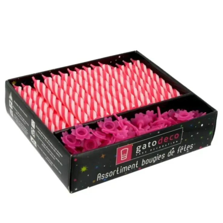 Cerf Dellier Bougies torsadées 8 cm et bobèches roses (x 70)