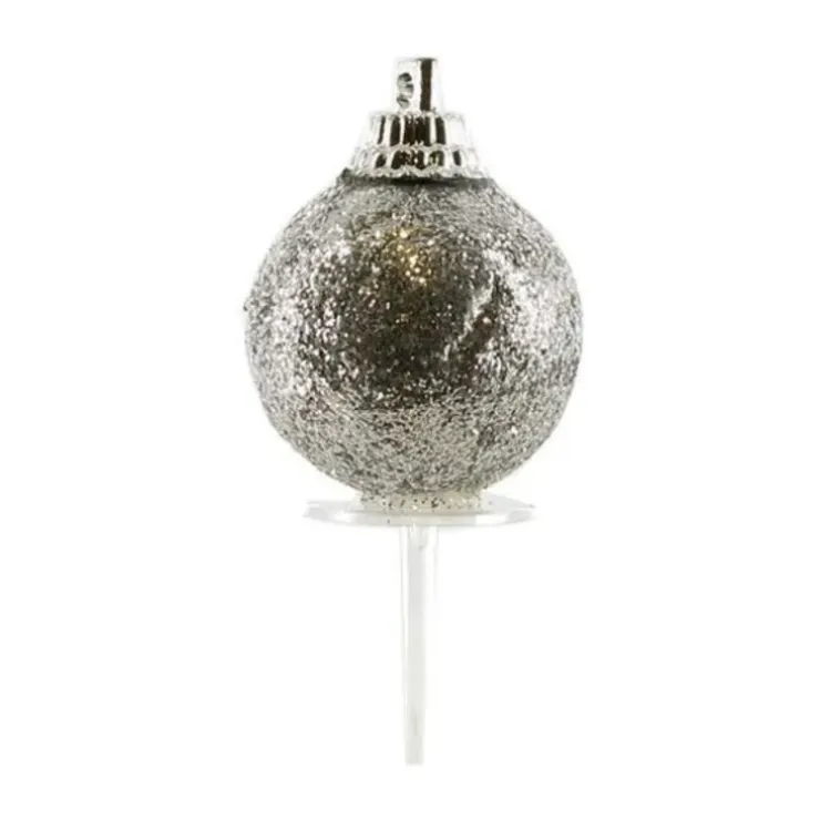 Cerf Dellier Boules de Noël argentées paillettes sur pique (x50)