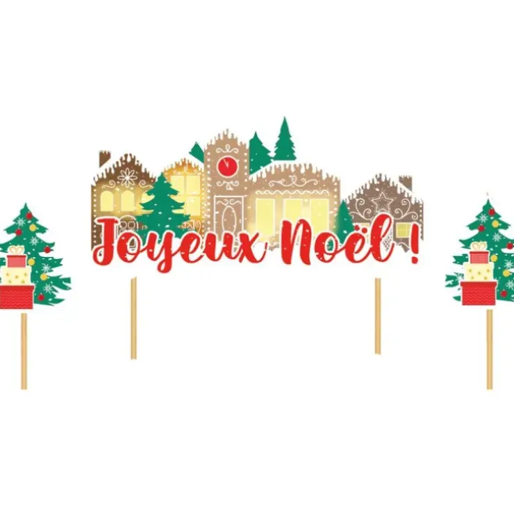 Cerf Dellier Cake topper assortis "Joyeux Noël" thème village de noël Clearance
