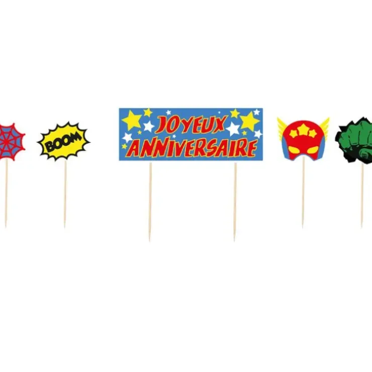 Cerf Dellier Cake topper assortis "Joyeux anniversaire" thème Super-héros Online
