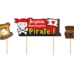 Cerf Dellier Cake topper assortis "Joyeux anniversaire" thème Pirates Outlet