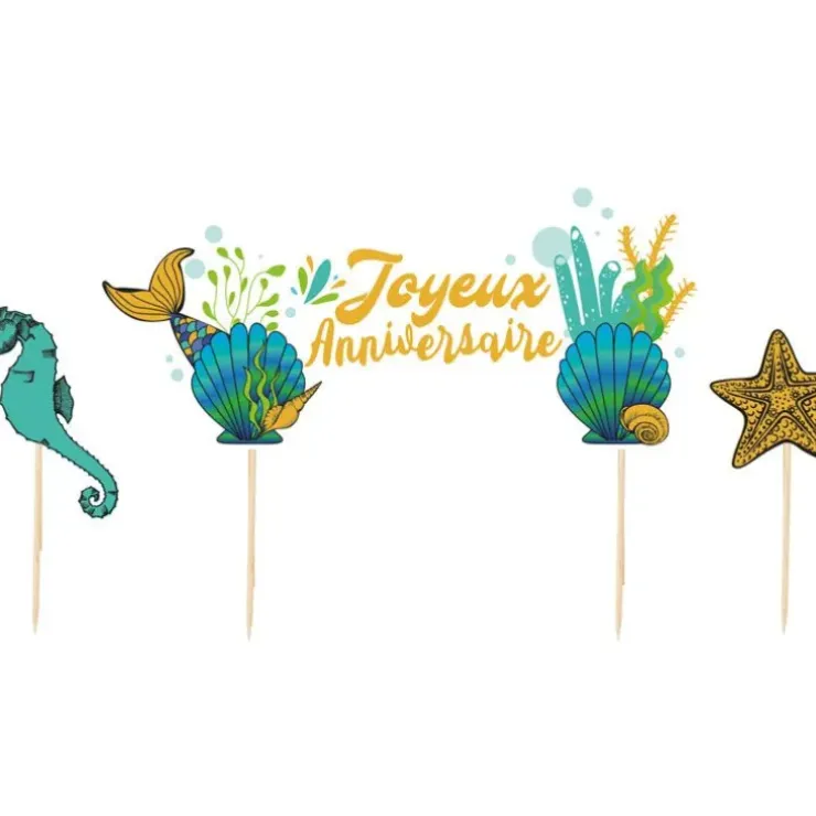 Cerf Dellier Cake topper assortis "Joyeux anniversaire" thème Sirène Clearance