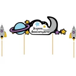 Cerf Dellier Cake topper assortis "Joyeux anniversaire" thème Galaxie Clearance