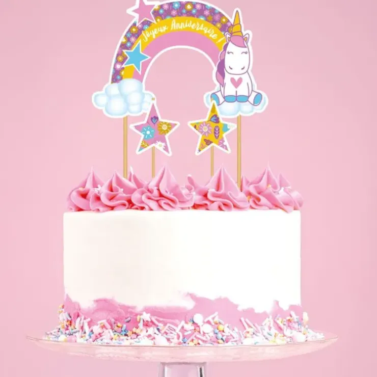 Cerf Dellier Cake topper assortis "Joyeux anniversaire" thème Licorne