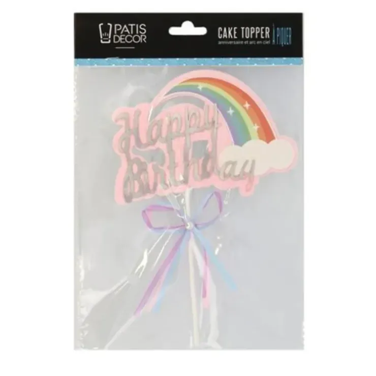 Cerf Dellier Cake topper Happy Birthday arc en ciel Outlet