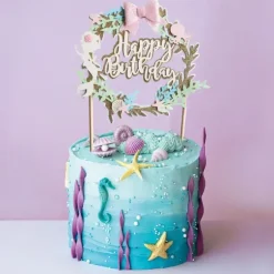 Cerf Dellier Cake topper "Happy birthday" thème sirène Clearance