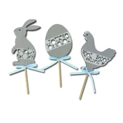 Cerf Dellier Cake toppers Pâques gris (x3)