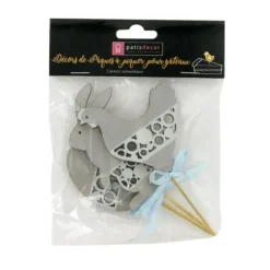 Cerf Dellier Cake toppers Pâques gris (x3)
