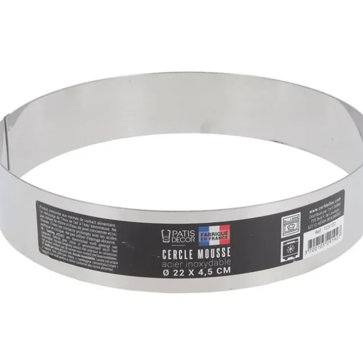 Cerf Dellier Cercle à mousse inox H 4,5 cm Ø 22 cm New