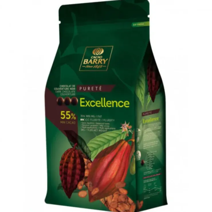 Cerf Dellier Chocolat de Couverture Noir Excellence pistoles 55 % 5 kg Best