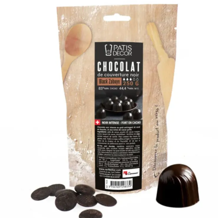 Cerf Dellier Chocolat de couverture noir Black Zabuye 83 % 250 g Hot