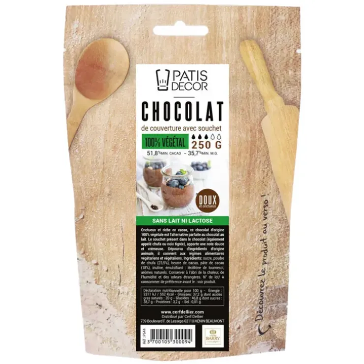 Cerf Dellier Chocolat de couverture végétal doux Patisdécor 250 g