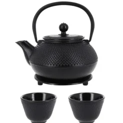 Cerf Dellier Coffret théière + tasses à points en fer noir - 900 ml
