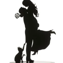 Cerf Dellier Couple de mariés avec chat métal noir Best
