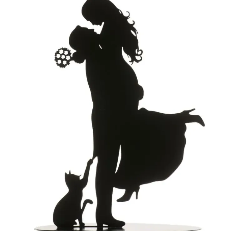 Cerf Dellier Couple de mariés avec chat métal noir Best