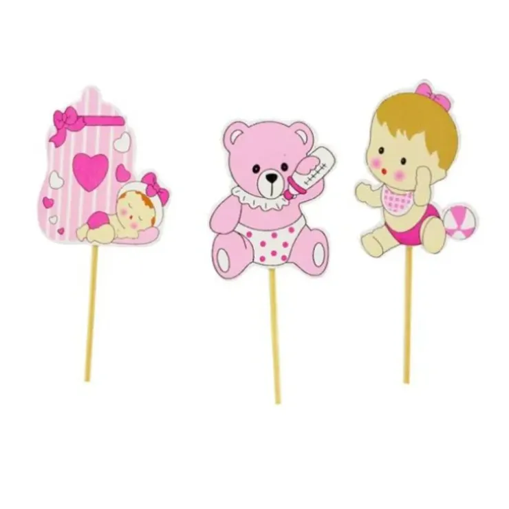 Cerf Dellier Cupcake Toppers Bébé fille en bois (x3) Clearance