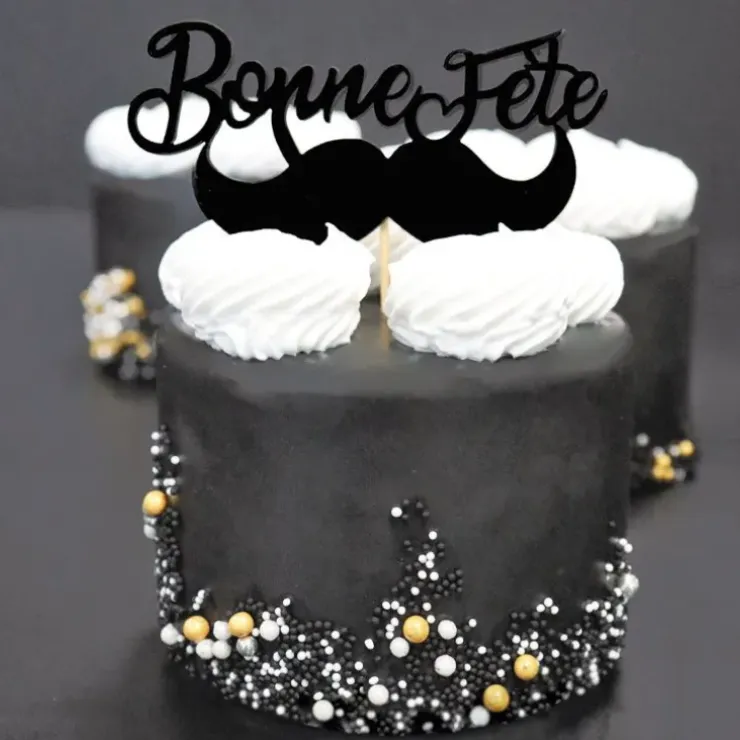 Cerf Dellier Cupcake Toppers Moustache "Bonne Fête" (x 2) Best
