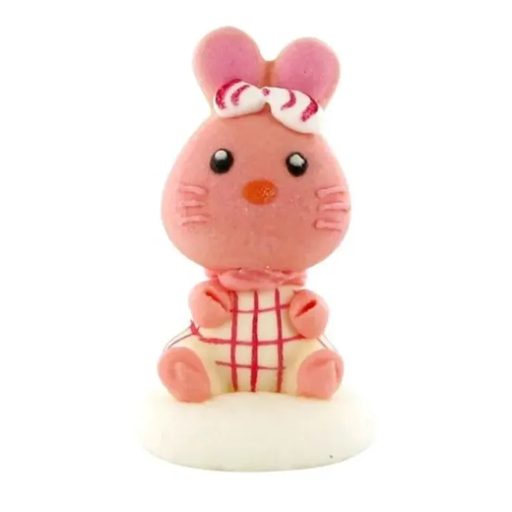 Cerf Dellier Décor comestible Lapin Rose Assis 5,5 cm