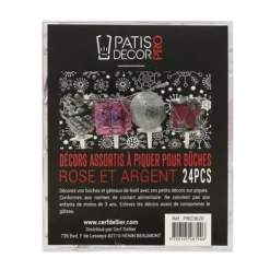 Cerf Dellier Décors assortis rose argent à piquer sur bûches (x24)