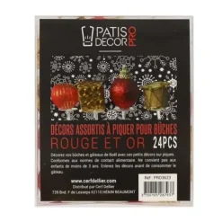Cerf Dellier Décors assortis rouge argent à piquer sur bûches (x24) Best