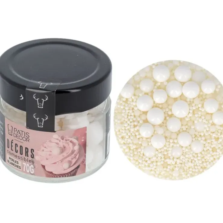 Cerf Dellier Décors comestibles perles blanches assorties 70 g Discount