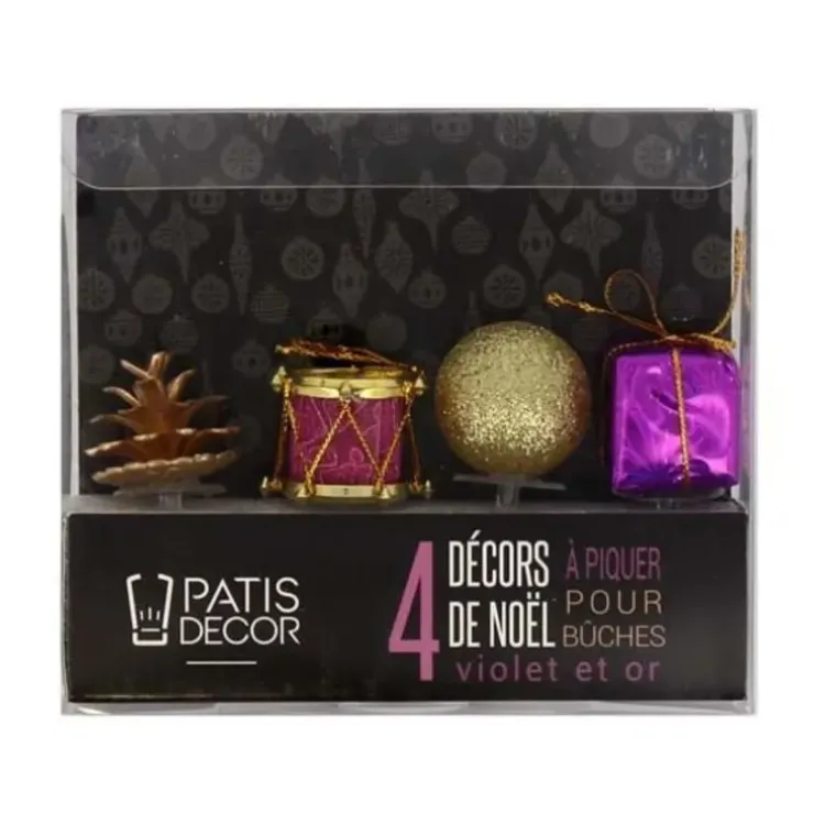 Cerf Dellier Décors de Noël assortis violet doré sur pique (x4) Sale