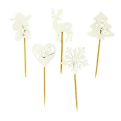 Cerf Dellier Décors de Noël en bois vintage pailleté (x10) Clearance