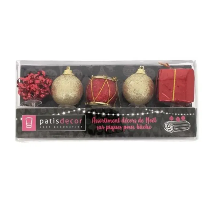Cerf Dellier Décors de Noël sur pique assortis rouges (x5)