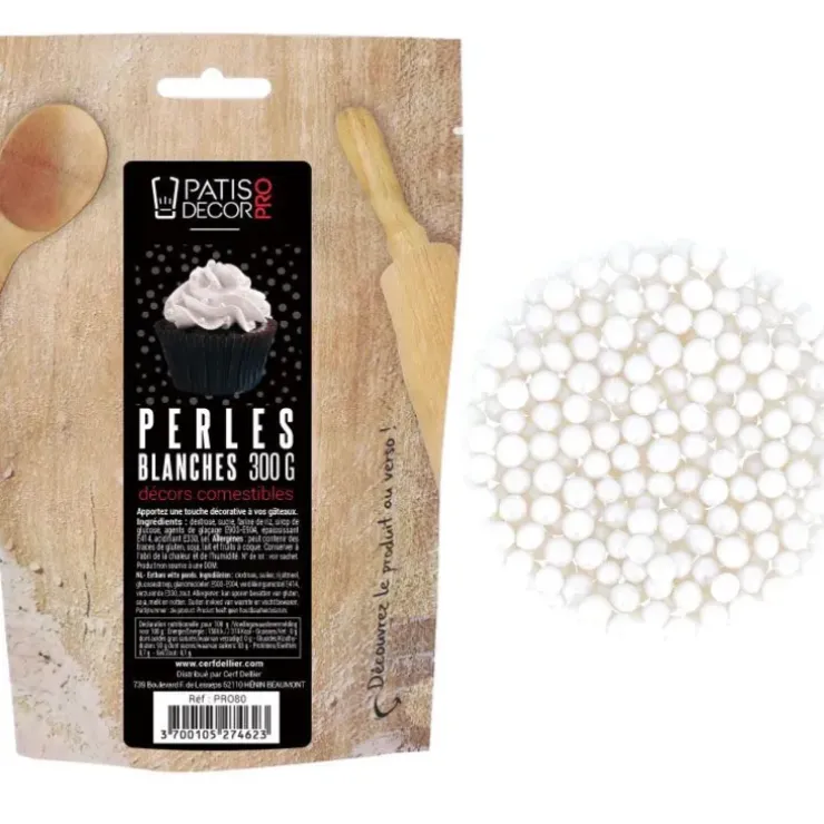 Cerf Dellier Décors perles blanches comestibles 300 g