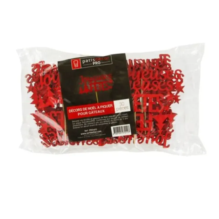 Cerf Dellier Décors sur pique "Joyeuses Fêtes" rouges (x30) Sale