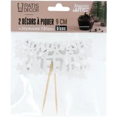 Cerf Dellier Décors sur pique "Joyeuses Fêtes" blancs (x2) Hot