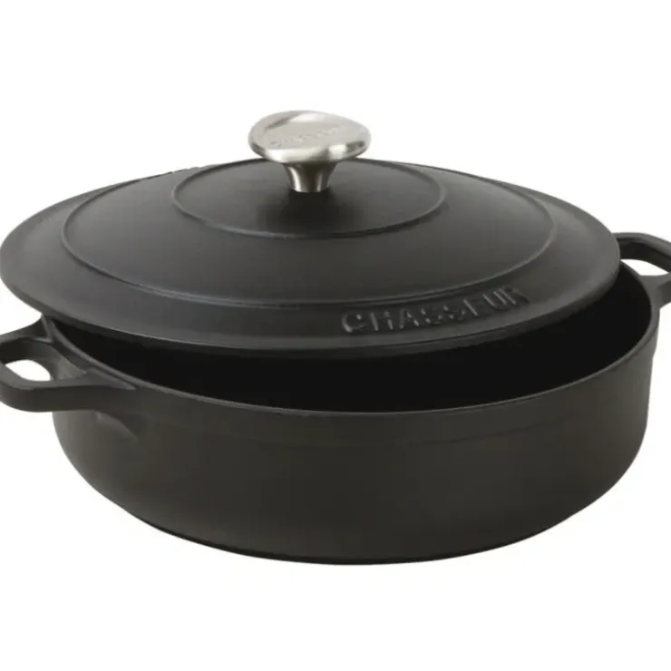 Cerf Dellier Le Chasseur cocotte basse avec couvercle noire 24 cm Outlet
