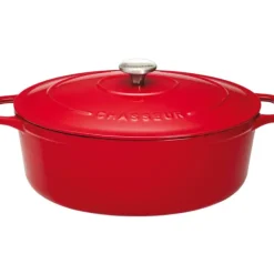 Cerf Dellier Le Chasseur cocotte ovale avec couvercle rouge 31 x 26 cm