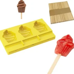 Cerf Dellier Moule à esquimaux silicone Cupcake + 50 bâtons