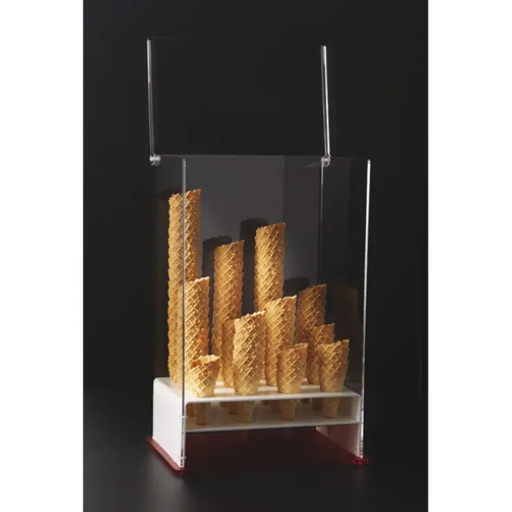 Cerf Dellier Porte-cornets à glace vertical 12 trous de 35 mm avec couvercle articulé Sale
