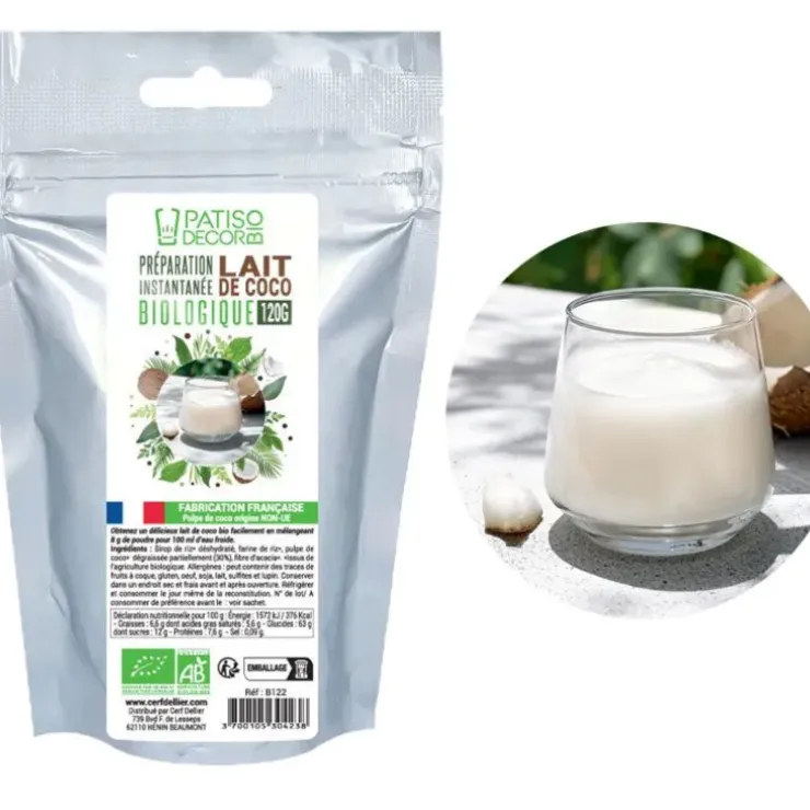 Cerf Dellier Préparation instantanée pour lait de coco biologique 120 g - DDM 08/24 Clearance