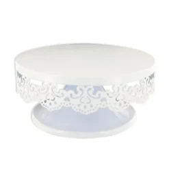Cerf Dellier Présentoir gâteau blanc broderie Ø 15 cm Outlet